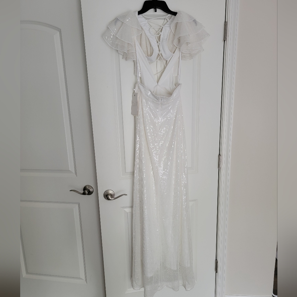 NEW! ๐ค Mac Duggal Bridal 10829 Sleeves Dress - Full Sequined A-Line Prom Dress - Picture 11 of 15
